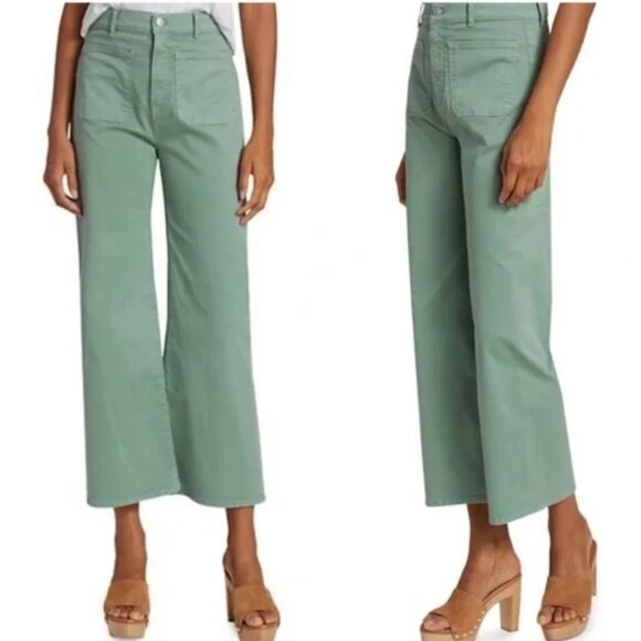 Veronica Beard Pants - Veronica Beard Grant Wide Leg Pants Seaglass Green, High Rise, Raw hem 27